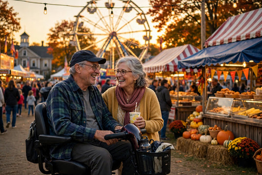 Couple enjoying The Big E fair with a mobility scooter