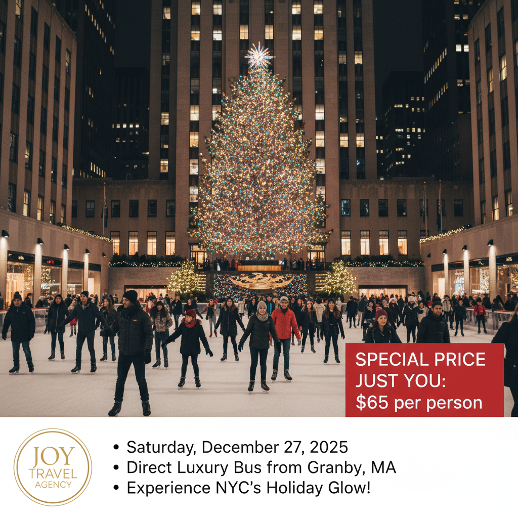 NYC Christmas Magic: (BUS) Day Trip from Granby, MA – Saturday, December 27, 2025  (6 seats available)