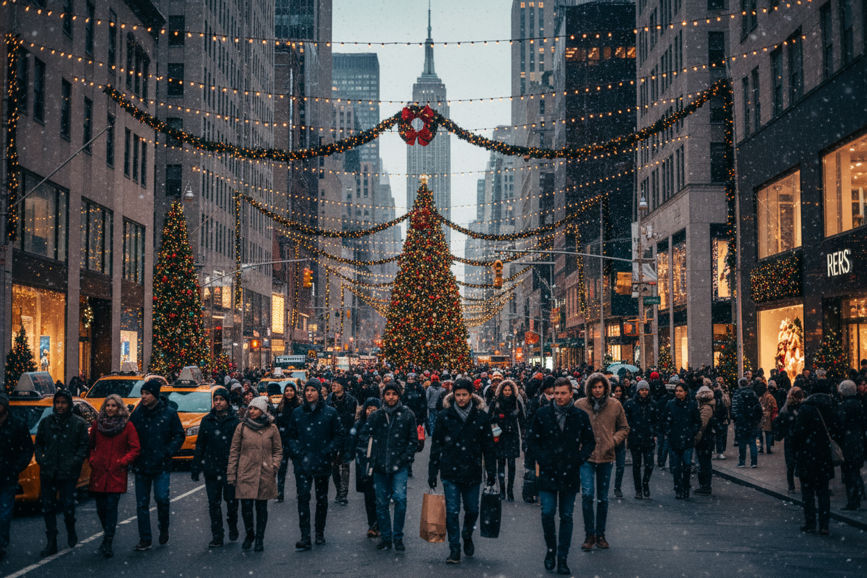 UN dia en Nueva York en navidad con muchas personas